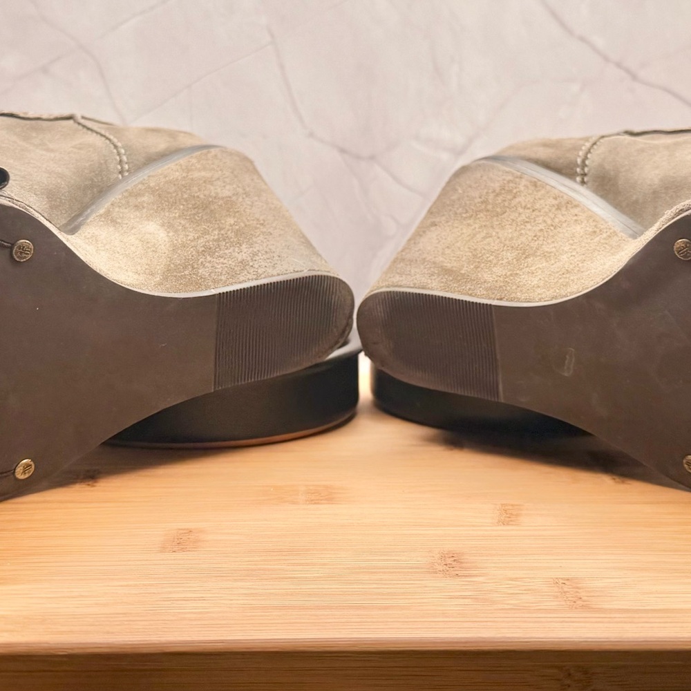 Frye Caroline Lace Low Suede Wedge Shoes soft brown Women’s 8.5 - Picture 6 of 8